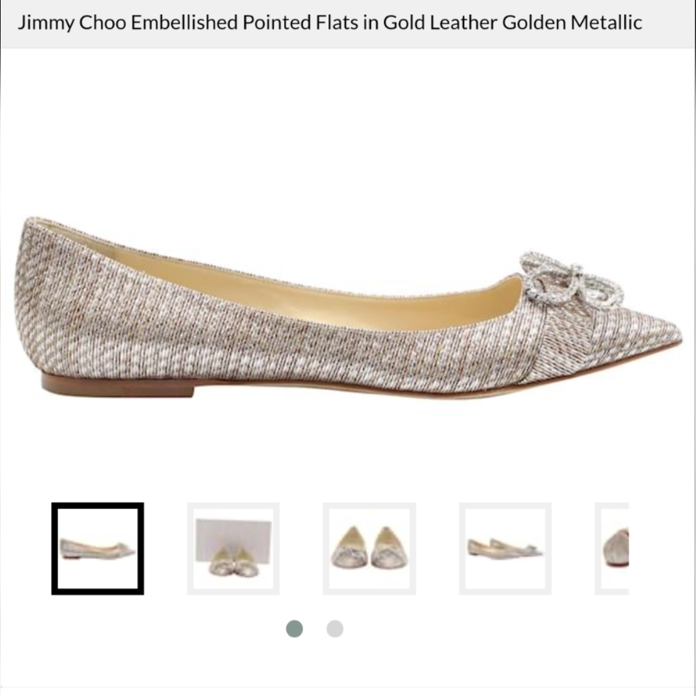 Jimmy Choo Pointed Flats in Golden Metallic